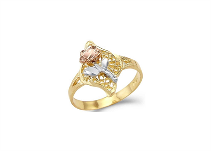 Three Tone Plated Filigree Flower Ring